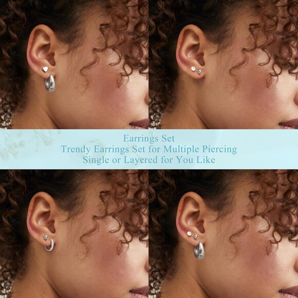 🆕 Women Silver Small Hoop Earrings Trendy Chunky Multiple Piercing Jewelry Gift - Picture 6 of 7